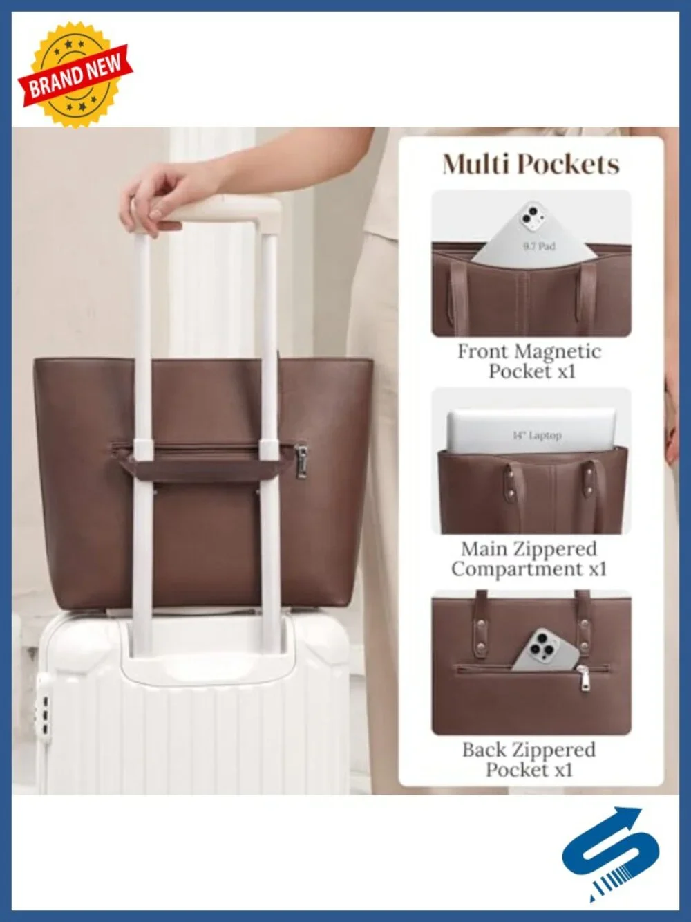Large Work Tote Bag Women Vegan Leather Laptop Compartment Travel Commuter